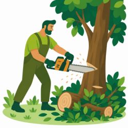 伐採しているイラスト